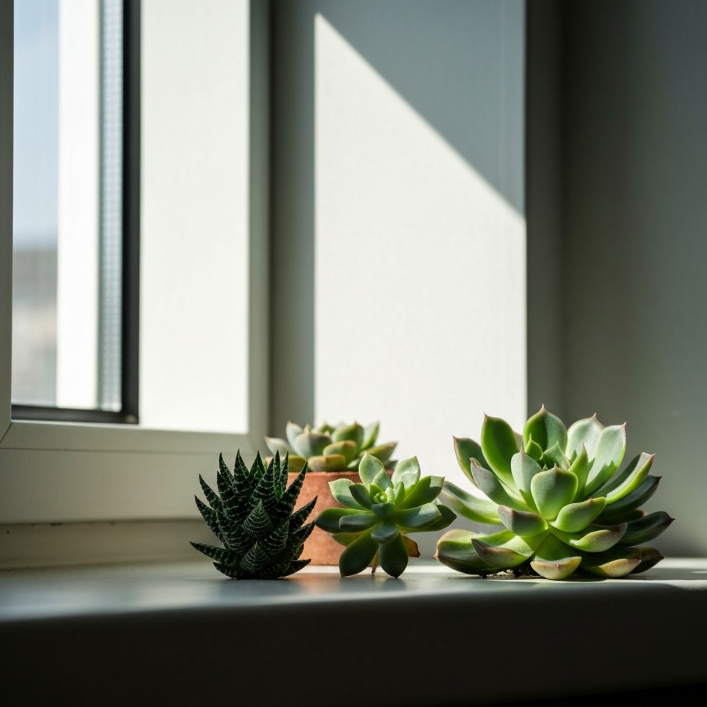 Nahaufnahme eines Fensters mit Lichtverlauf, der verschiedene Zonen für Pflanzenplatzierung zeigt